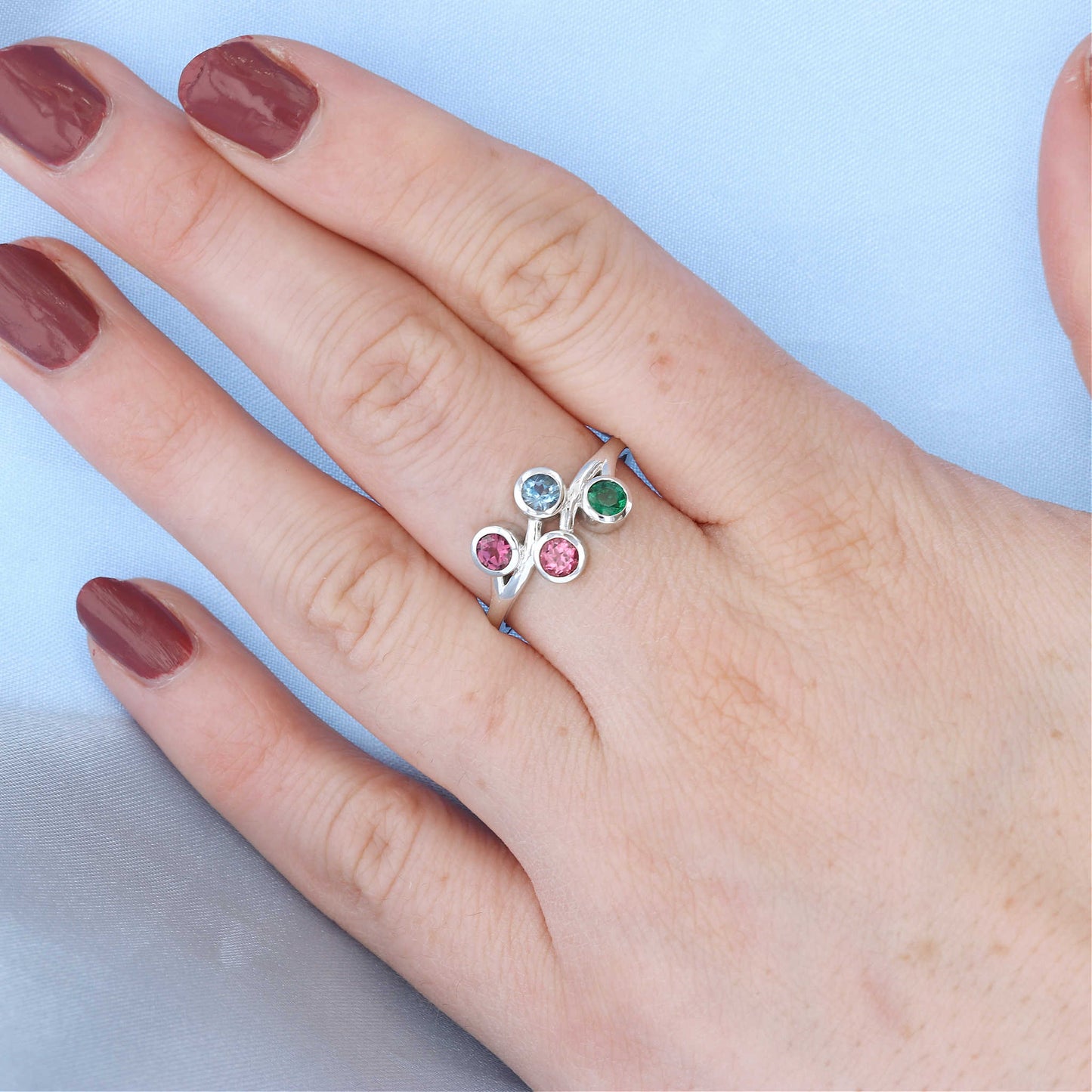 Birthstone Family Branch Ring on a Finger