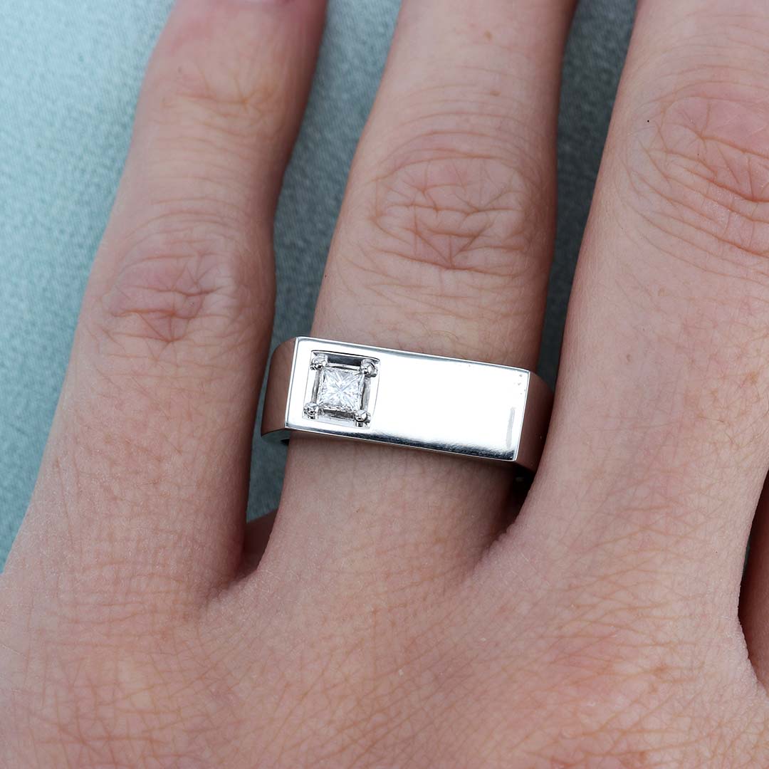 Offset Princess Cut Diamond Signet Ring