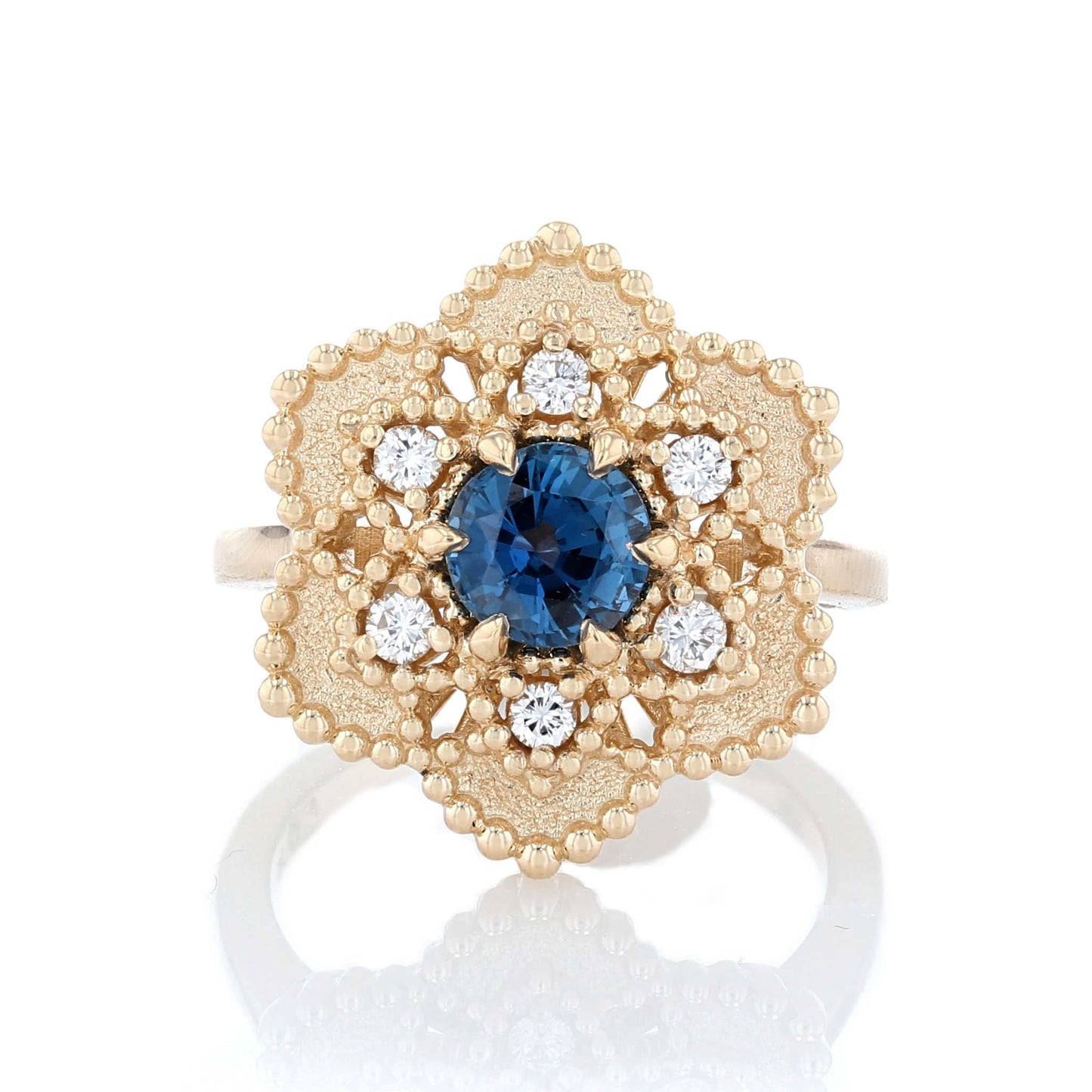 Sapphire & Diamond Flower Halo Ring Front View