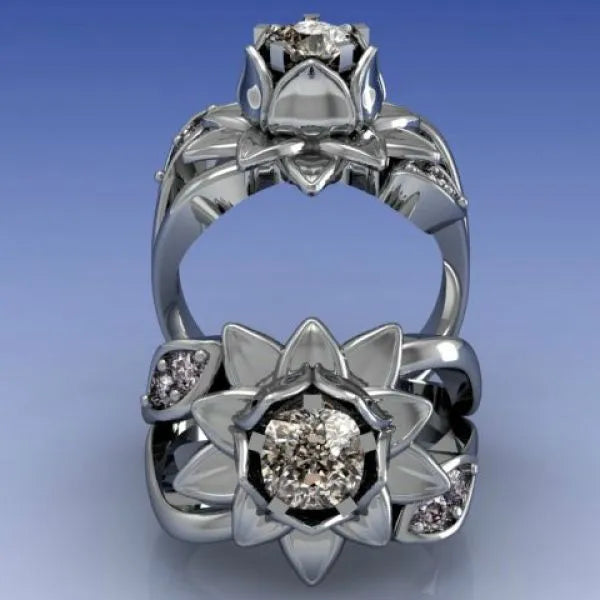 Lotus Flower Diamond Engagement Ring