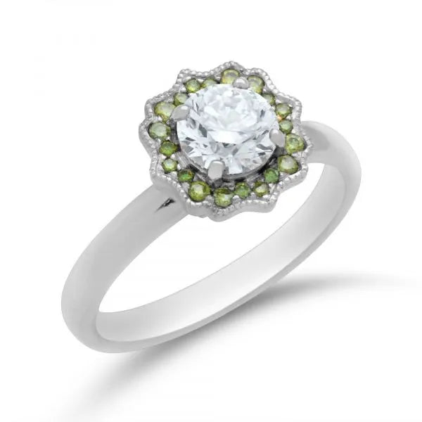 Fancy floral diamond halo engagement ring