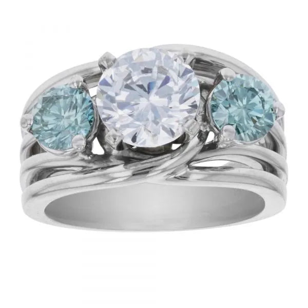 Diamond ring with blue accent diamonds