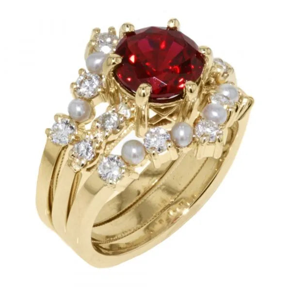 DER119 Ruby engagement ring with seed pearl bands2