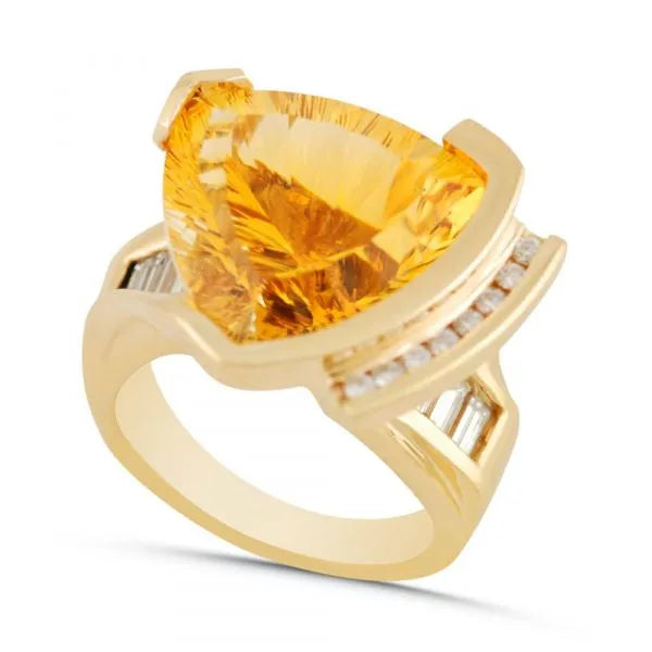 Trillion citrine and diamond ring