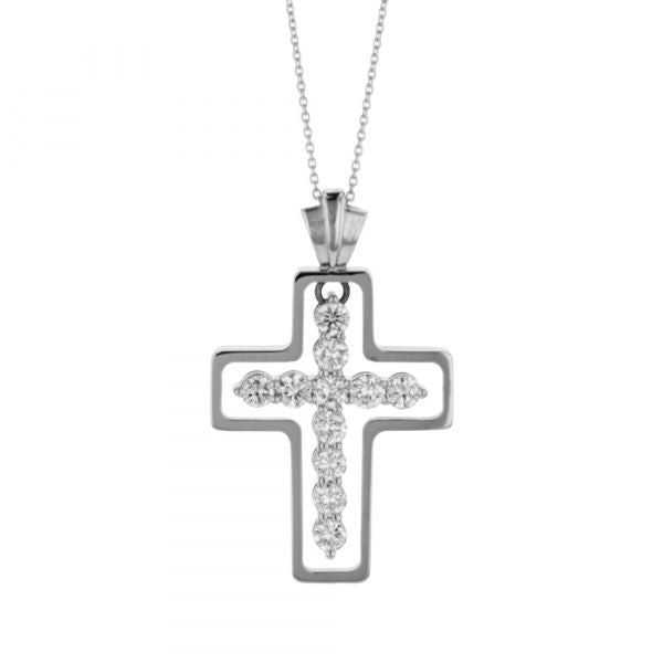 Diamond cross pendant with white gold frame