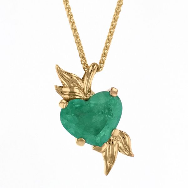 Emerald Heart Pendant with Leaf Details