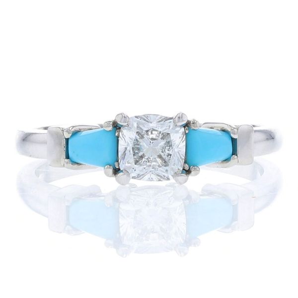 FireCushion Diamond and Turquoise Engagement Ring