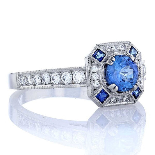 Vintage Halo Sapphire Engagement Ring