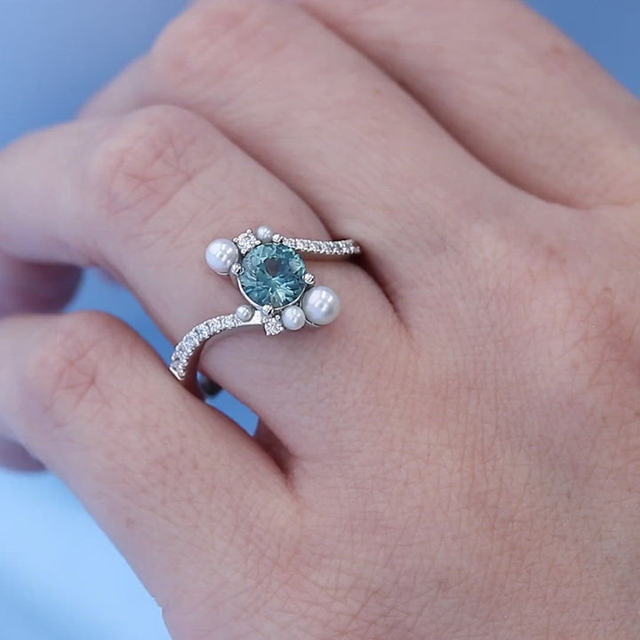 Teal Montana Sapphire and Pearl Ring